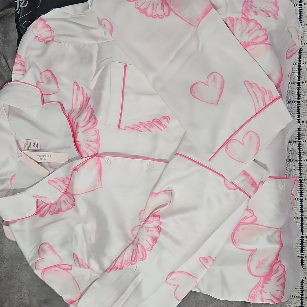 Victoria's Secret Angel Wing Pink White Pajama Top PJ SMALL NEW